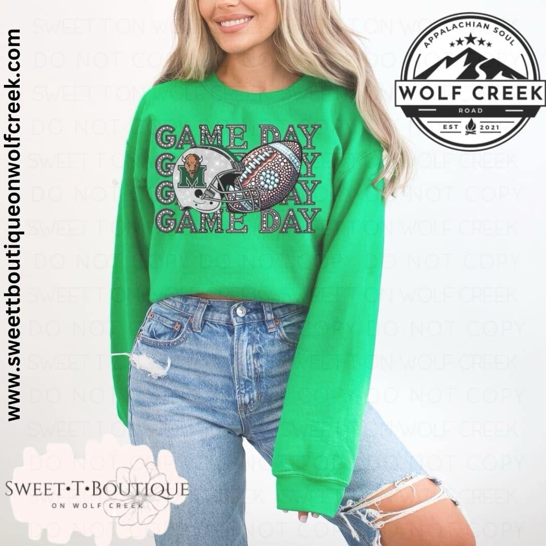 Marshall Game Day Faux Rhinestone Crewneck Sweatshirt Or Tshirt