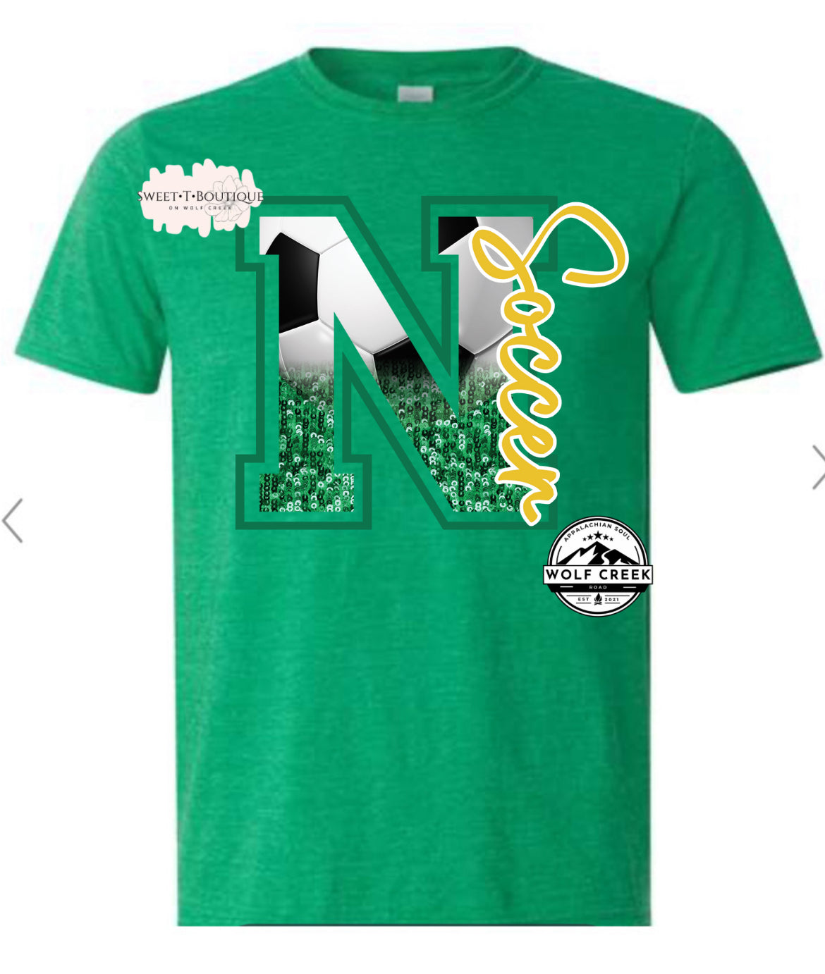 Narrows Green Soccer Wave Faux Glitter Sweet T