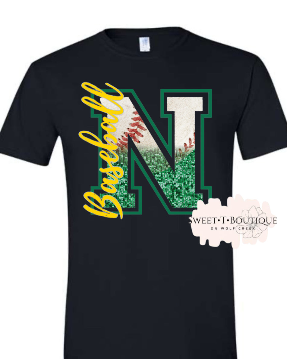 Narrows Green Baseball Wave Faux Glitter Sweet T