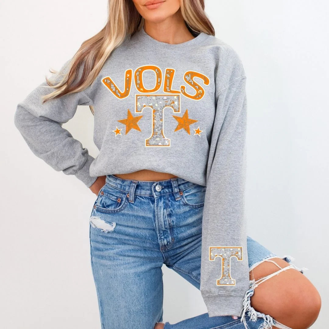 Faux Rhinestone TN T (Vols) Crewneck Sweatshirt Or Tshirt