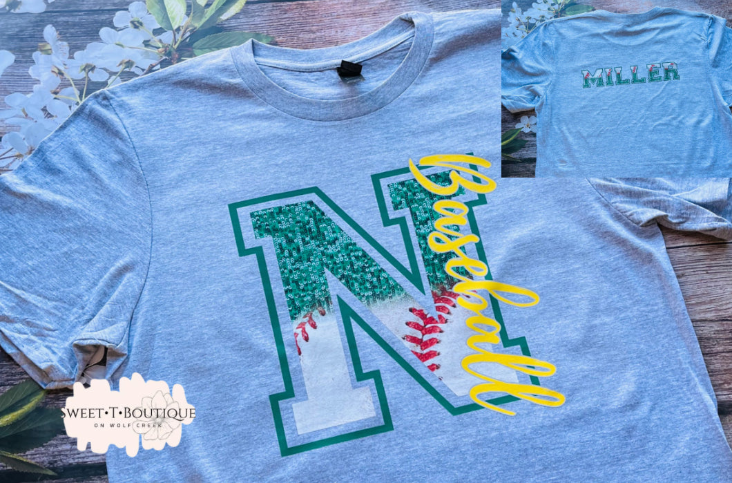 Narrows Green Baseball Wave Faux Glitter Sweet T