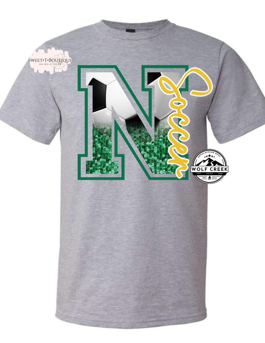 Narrows Green Soccer Wave Faux Glitter Sweet T