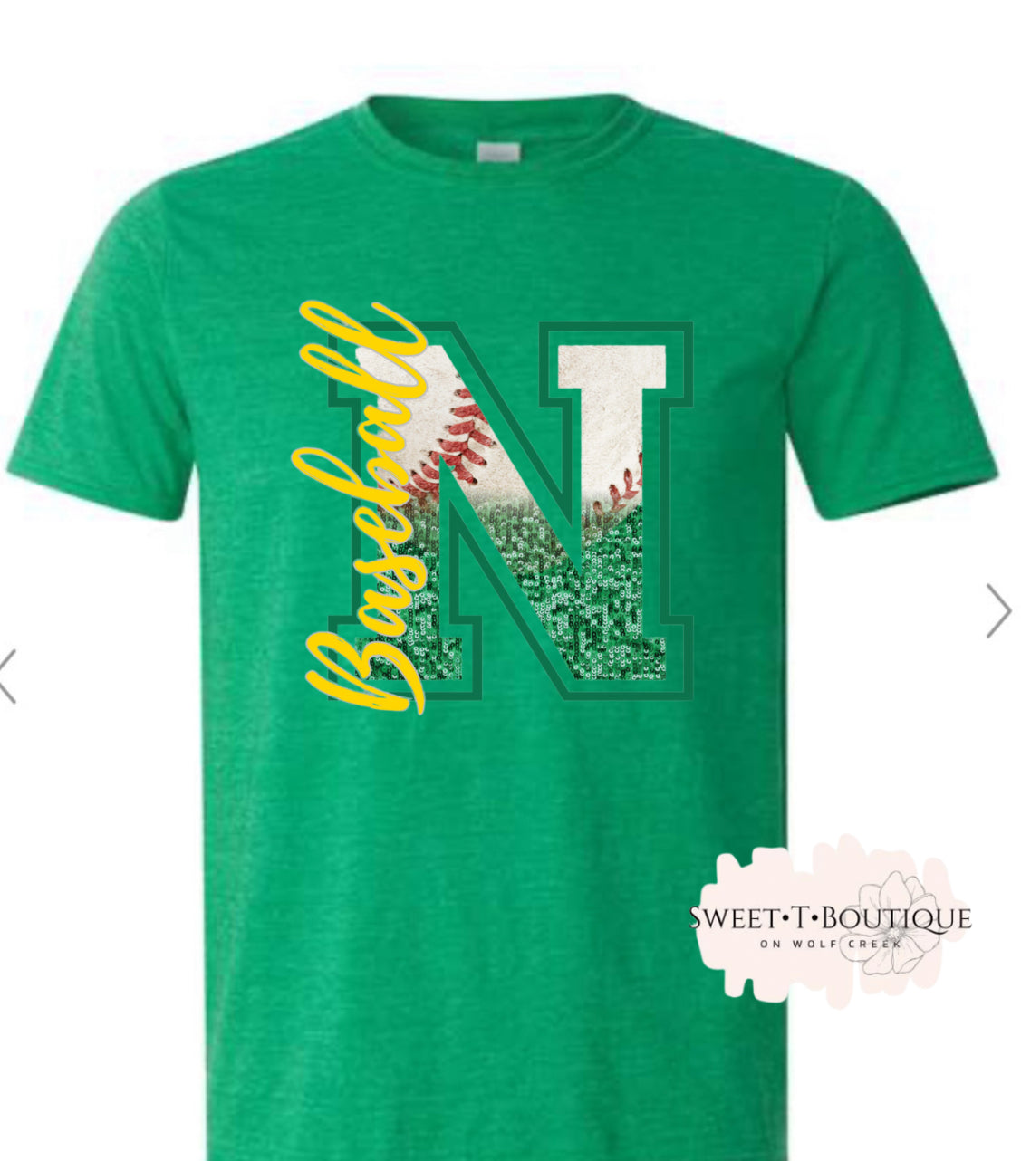 Narrows Green Baseball Wave Faux Glitter Sweet T