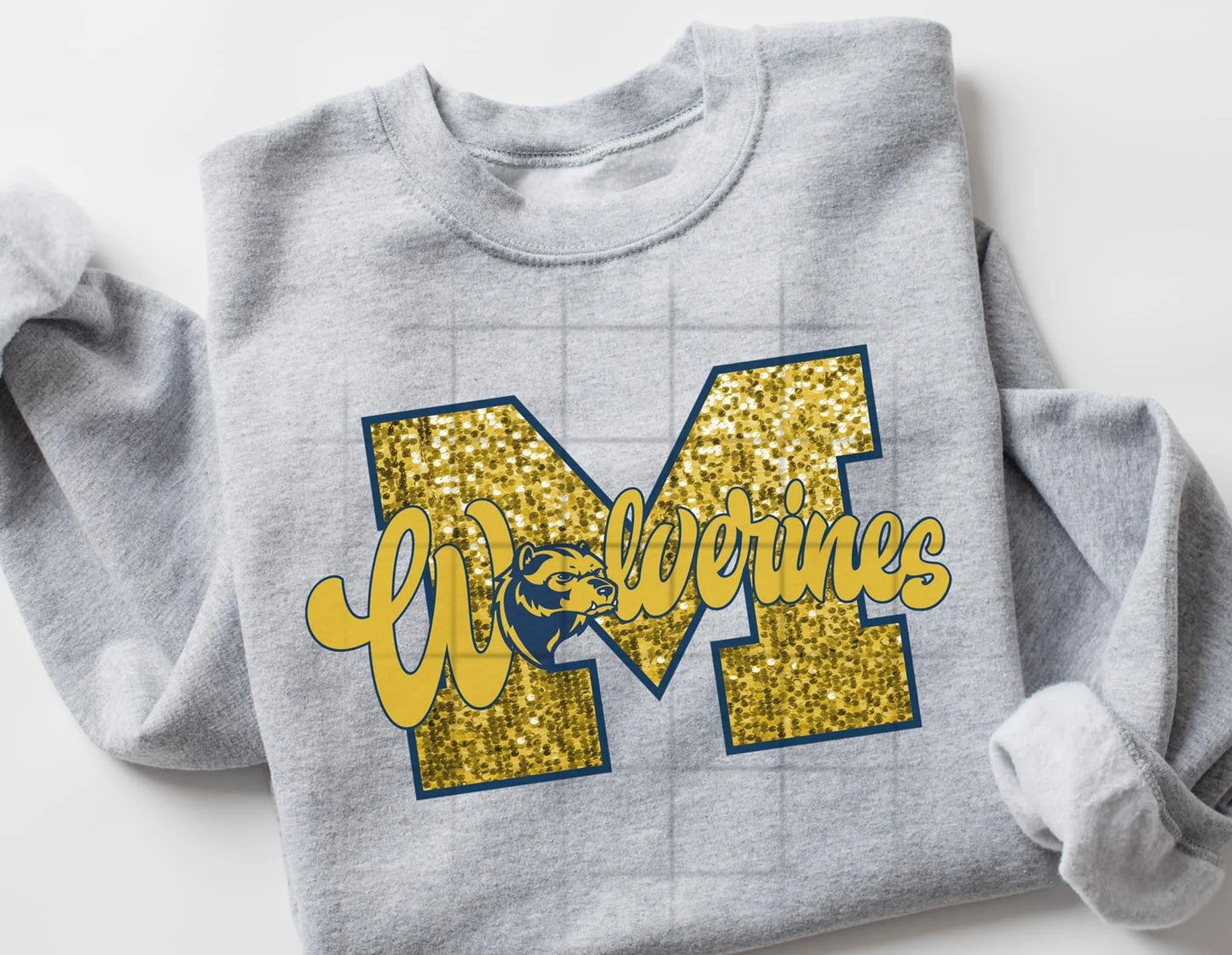 Michigan Faux Glitter Mascot Crewneck Sweatshirt