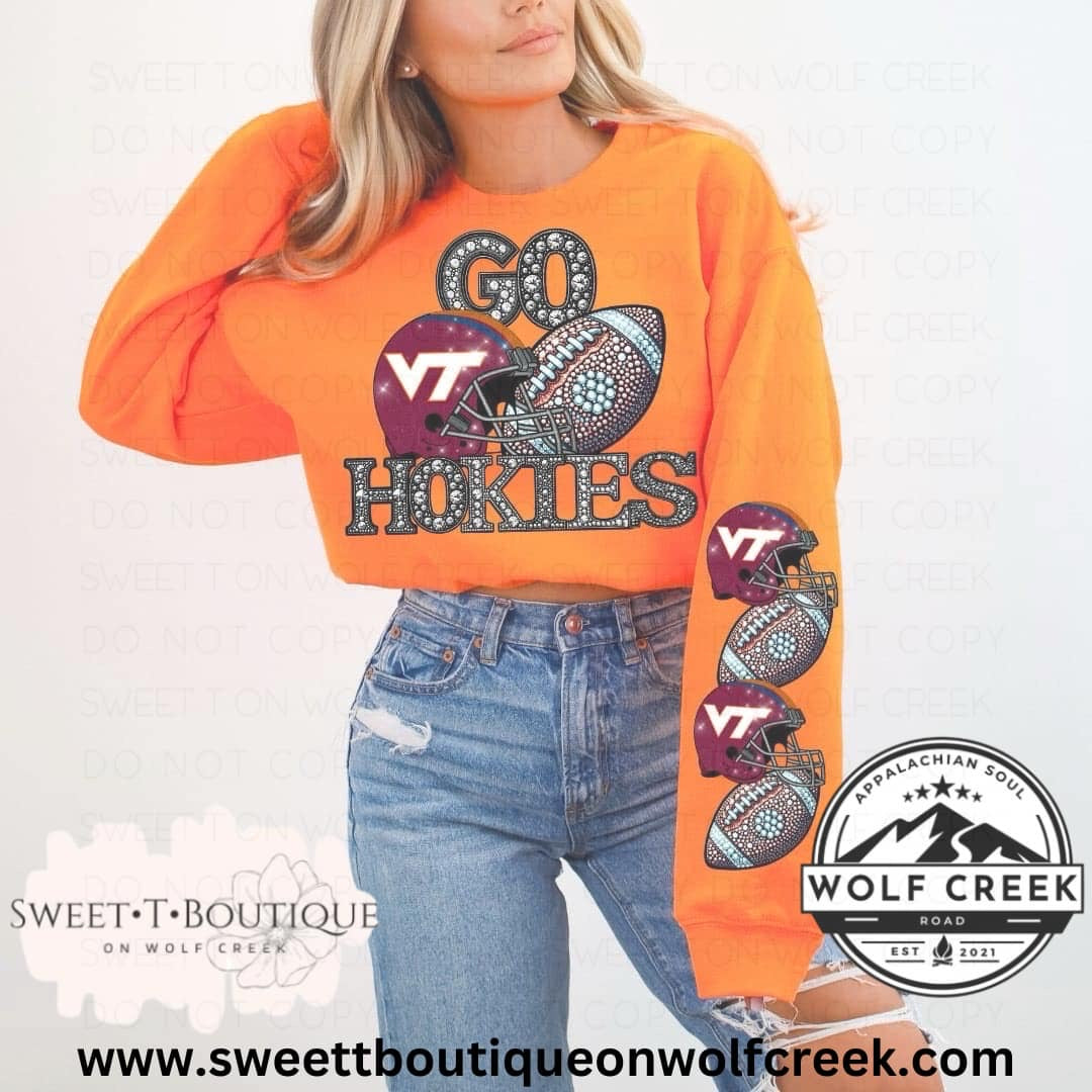 Go H.O.K.I.E.S.  Faux Rhinestone Crewneck Sweatshirt Or Tshirt