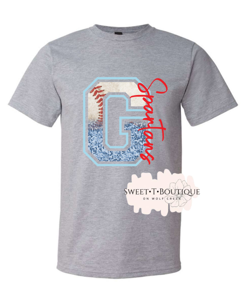 Giles Spartans Baseball Faux Glitter Sweet T