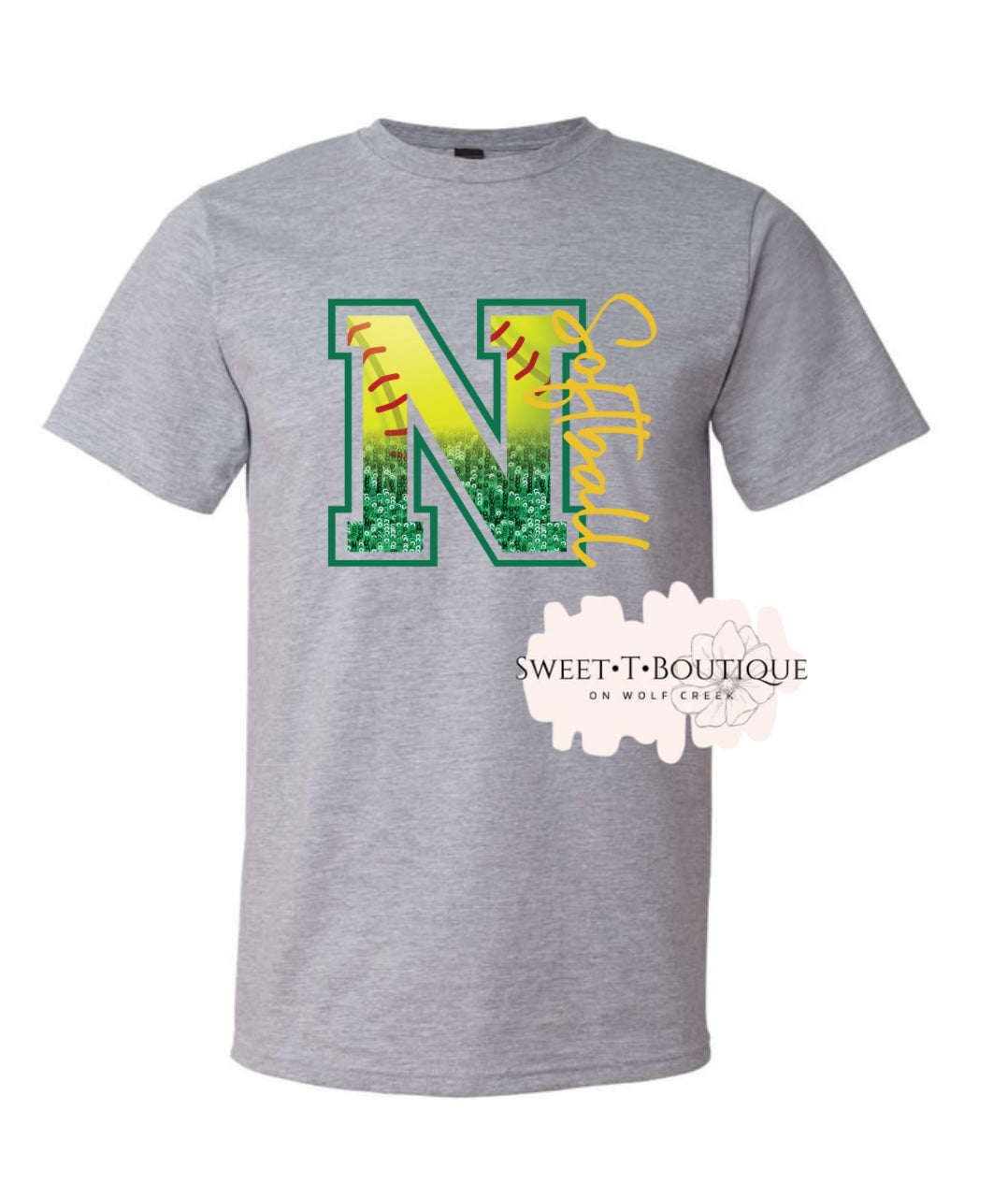 Narrows Green Baseball Wave Faux Glitter Sweet T