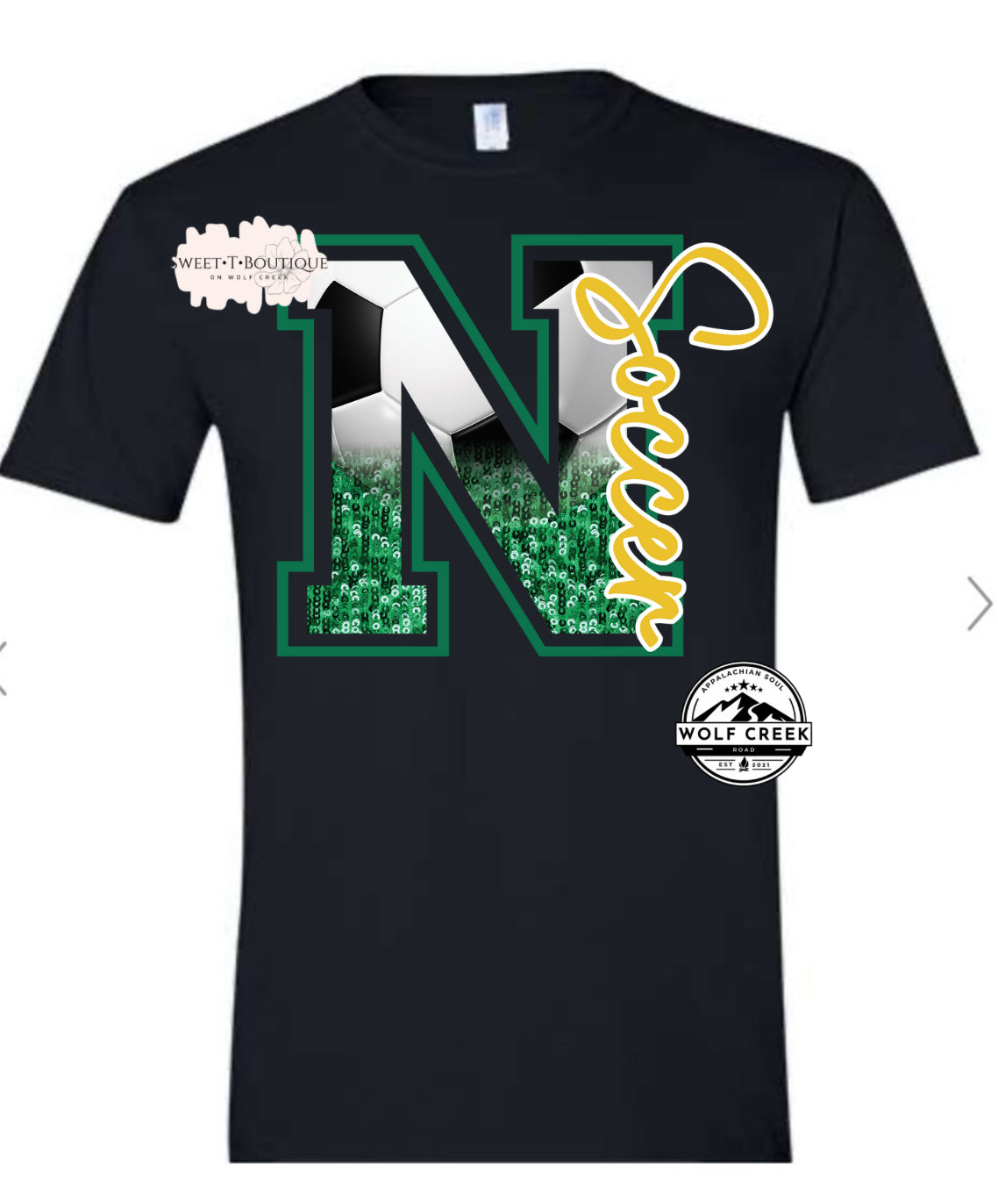 Narrows Green Soccer Wave Faux Glitter Sweet T