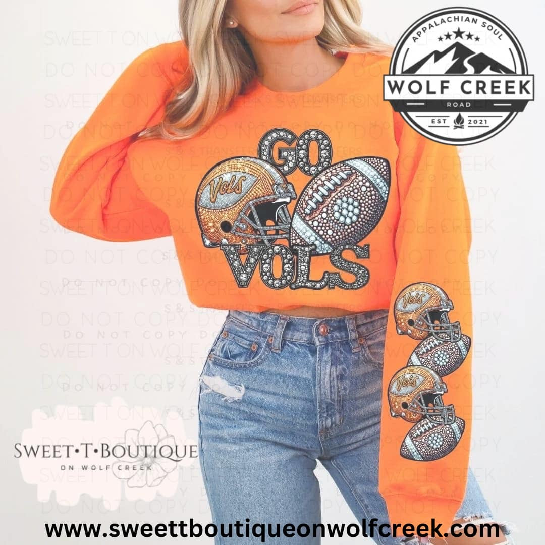 Go Vols Faux Rhinestone Crewneck Sweatshirt Or Tshirt