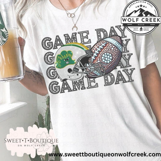 Green Wave  Game Day Faux Rhinestone Sweet T