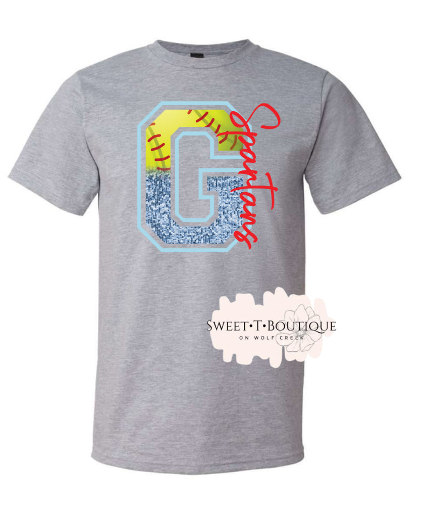 Giles Spartans Softball Faux Glitter Sweet T