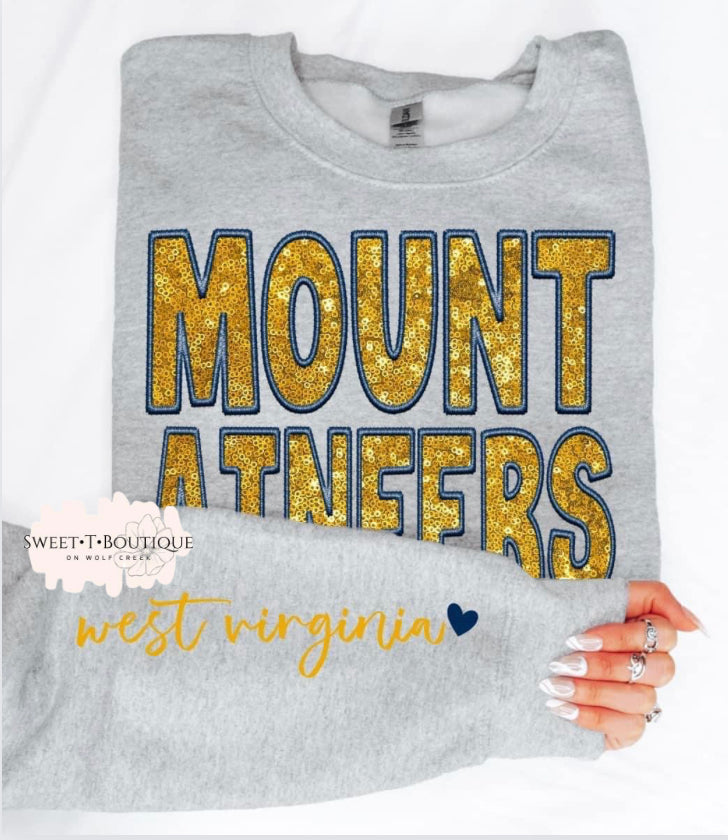 MOUNTAINEERS Faux Ebroidery And Glitter Crewneck Sweatshirt