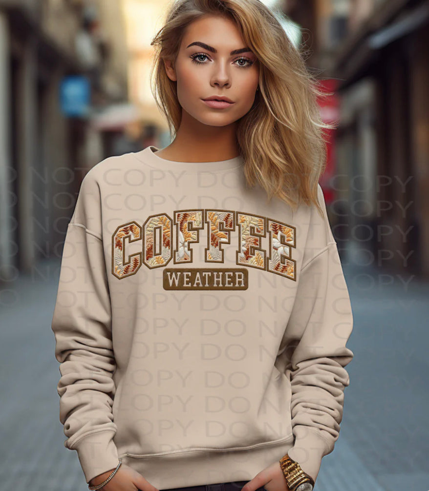 Coffee Weather Faux Embroidered Crewneck Sweatshirt