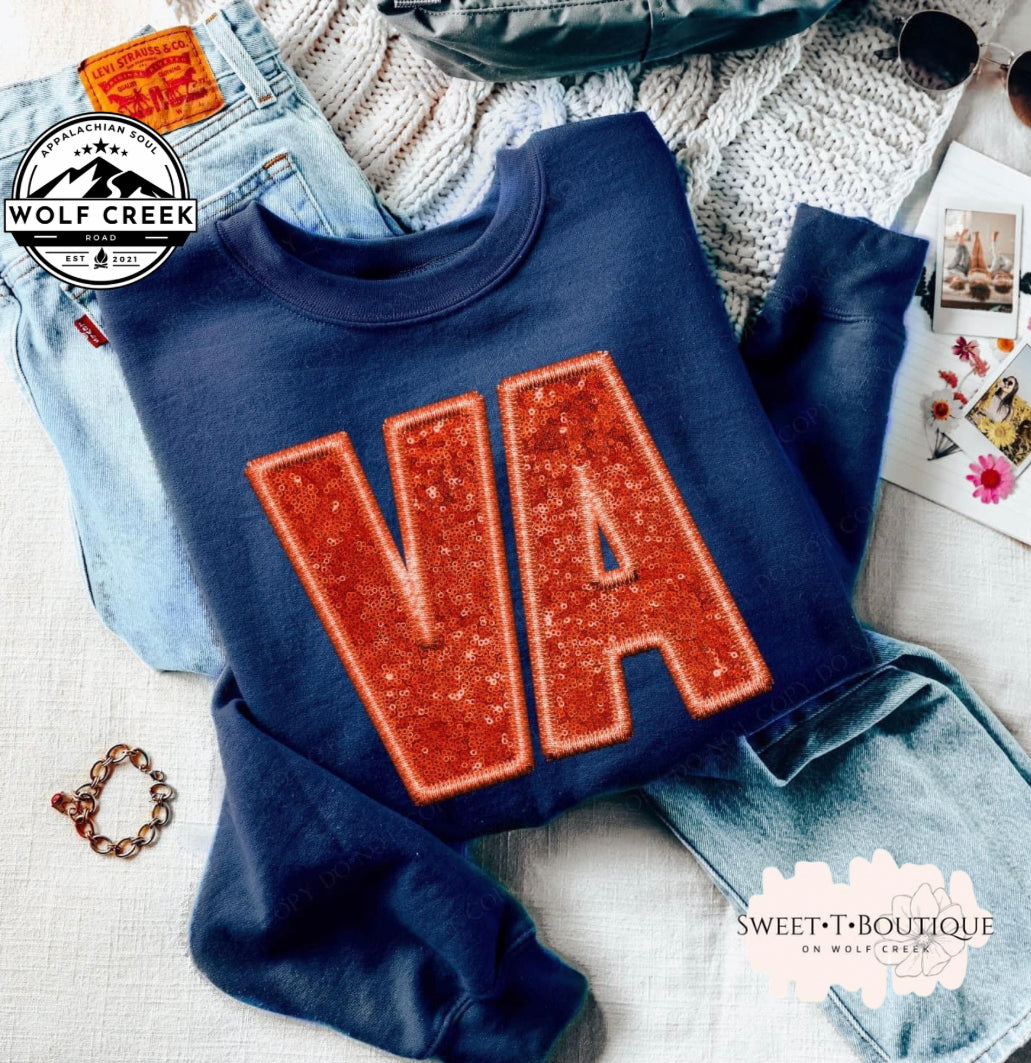 VA Faux Ebroidery And Glitter Crewneck Sweatshirt