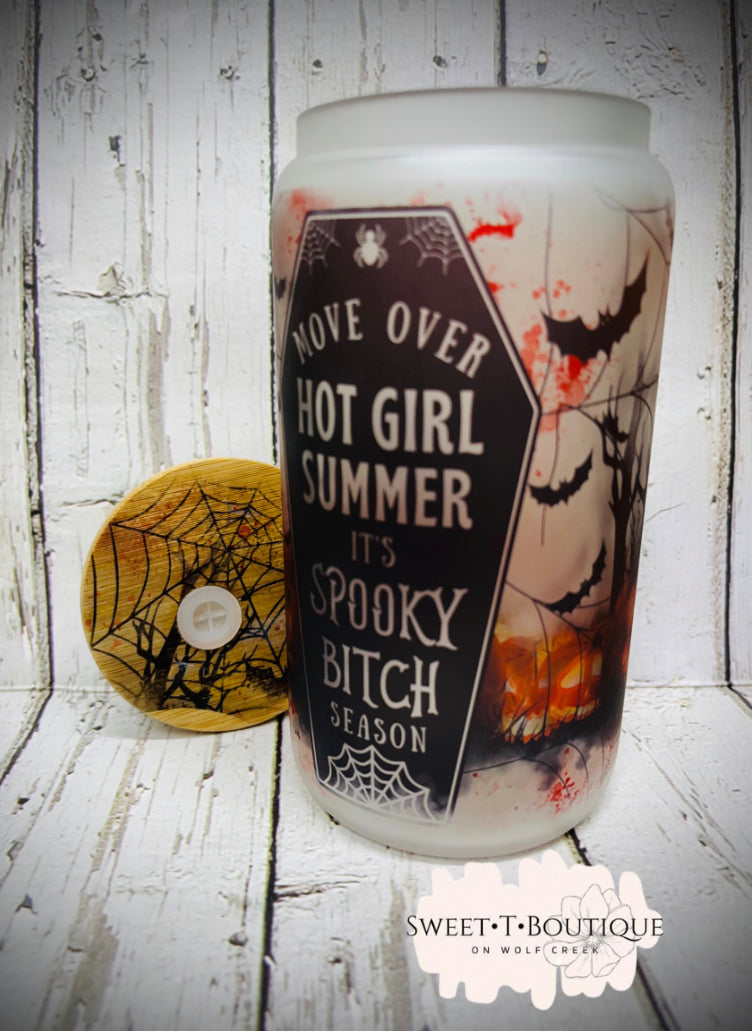 16 Oz Move Over Hot Girl Summer, It’s Spooky Bitch Season Iced Coffee Glass