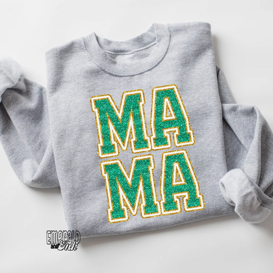 Mama Faux Glitter Kelly Green And Gold Narrows Crewneck