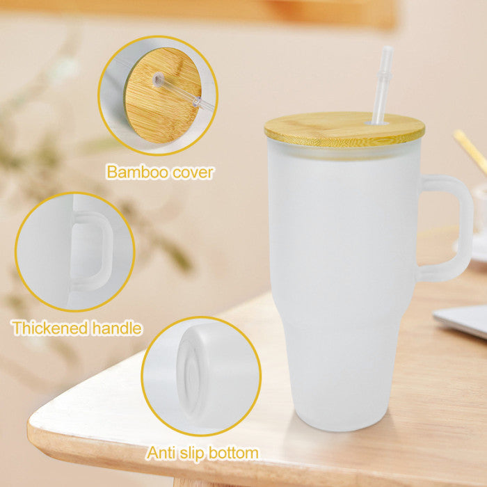 Water/Loaded Tea Glass With Bamboo Lid, Handle, And Straw