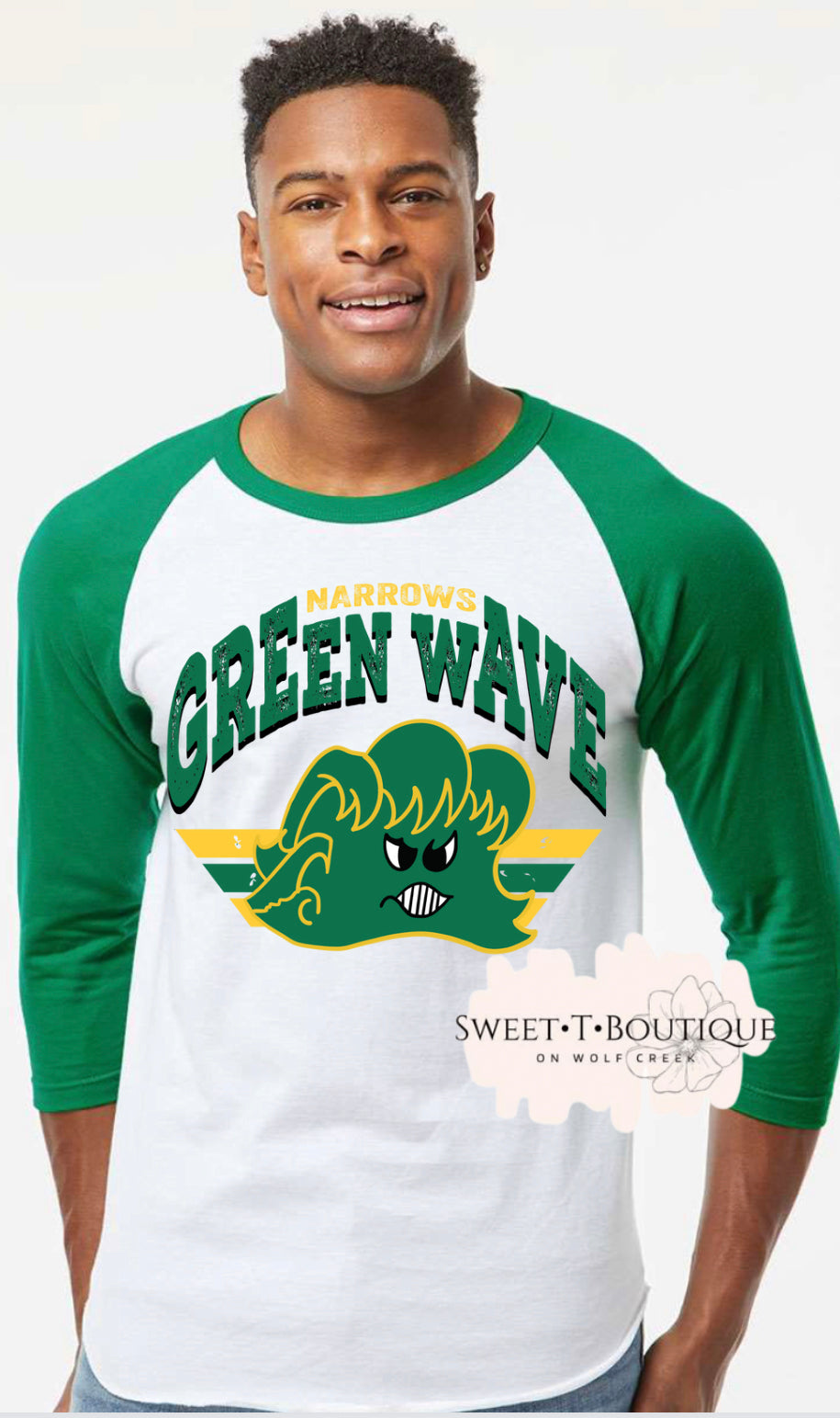 Vintage Narrows Green Wave Baseball Jersey