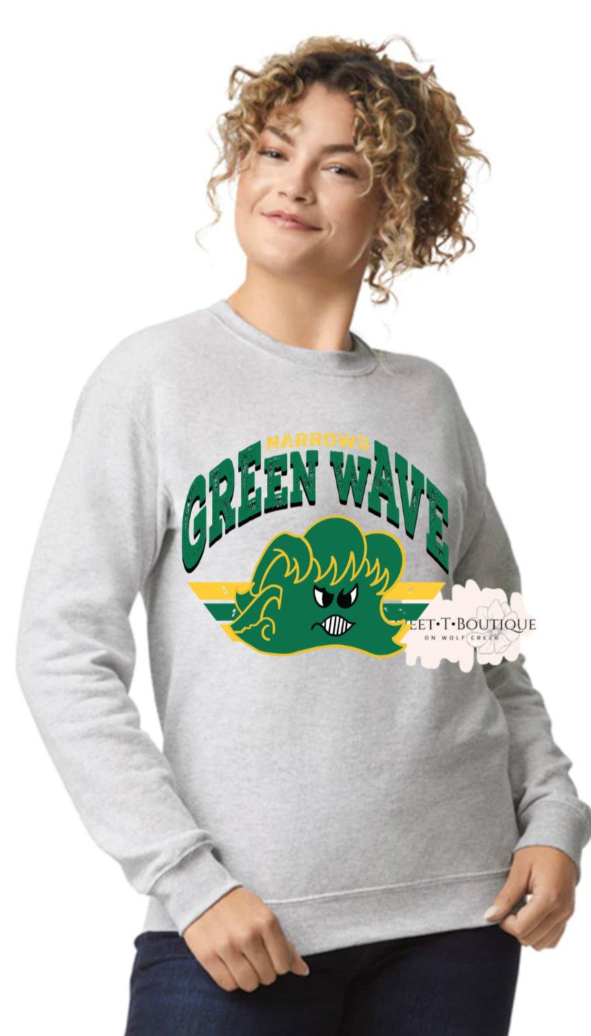 Vintage Narrows Green Wave Crew Neck Sweatshirt