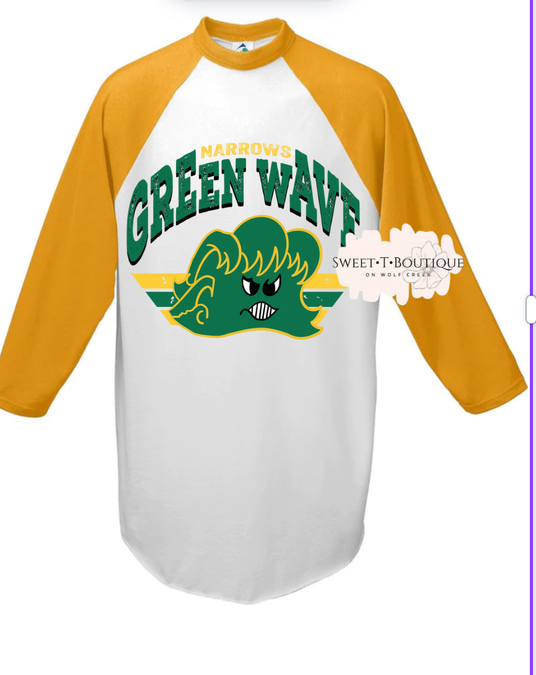 Vintage Narrows Green Wave Baseball Jersey