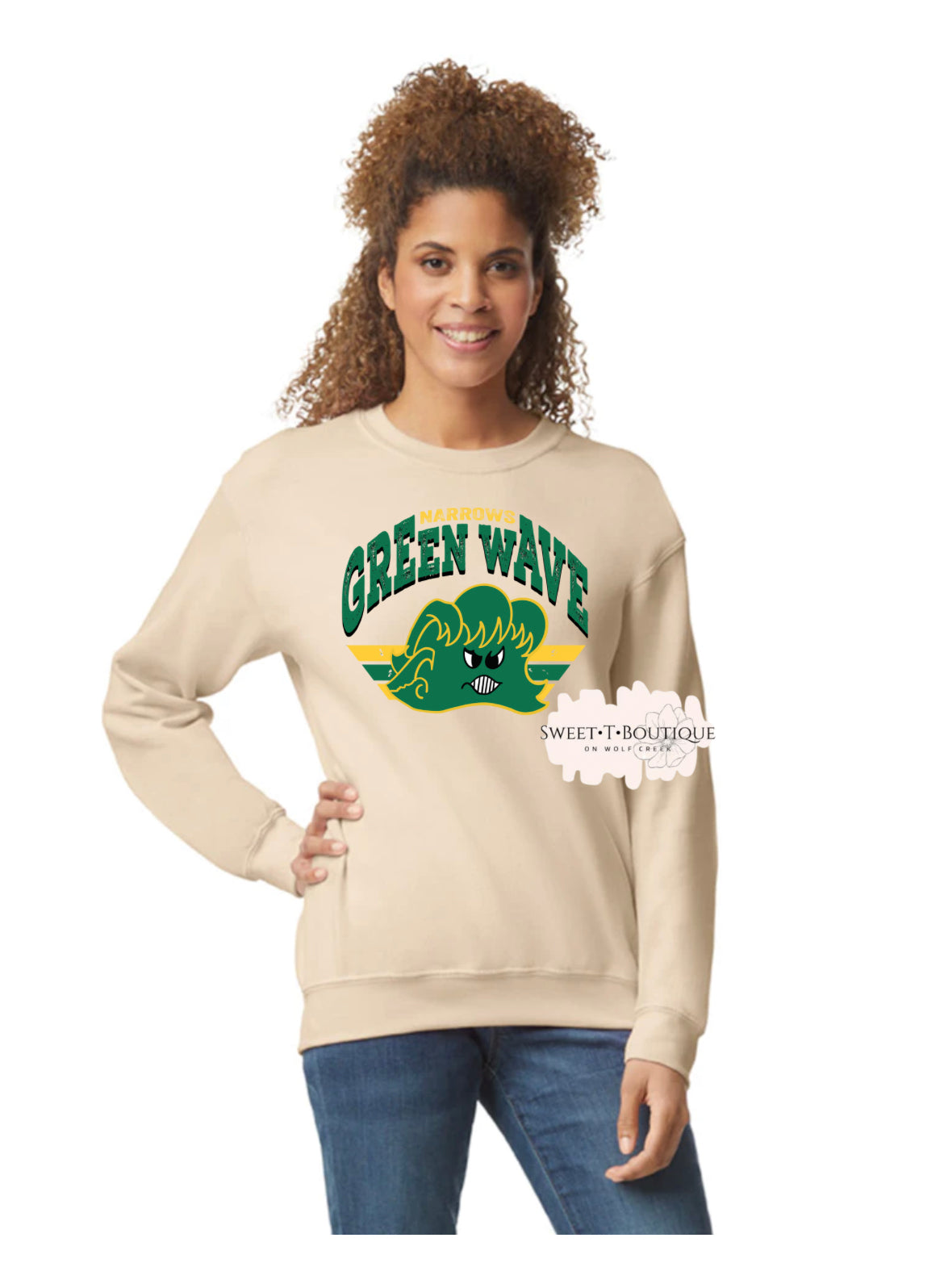 Vintage Narrows Green Wave Crew Neck Sweatshirt