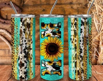 20 Oz Teal And Sunflower Mom Tumbler