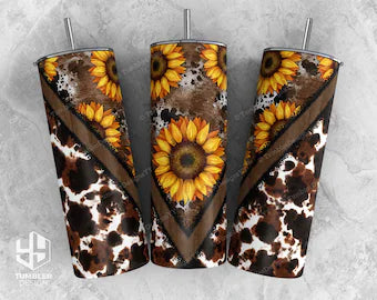 20 Oz  Sunflower Cowhide Tumbler