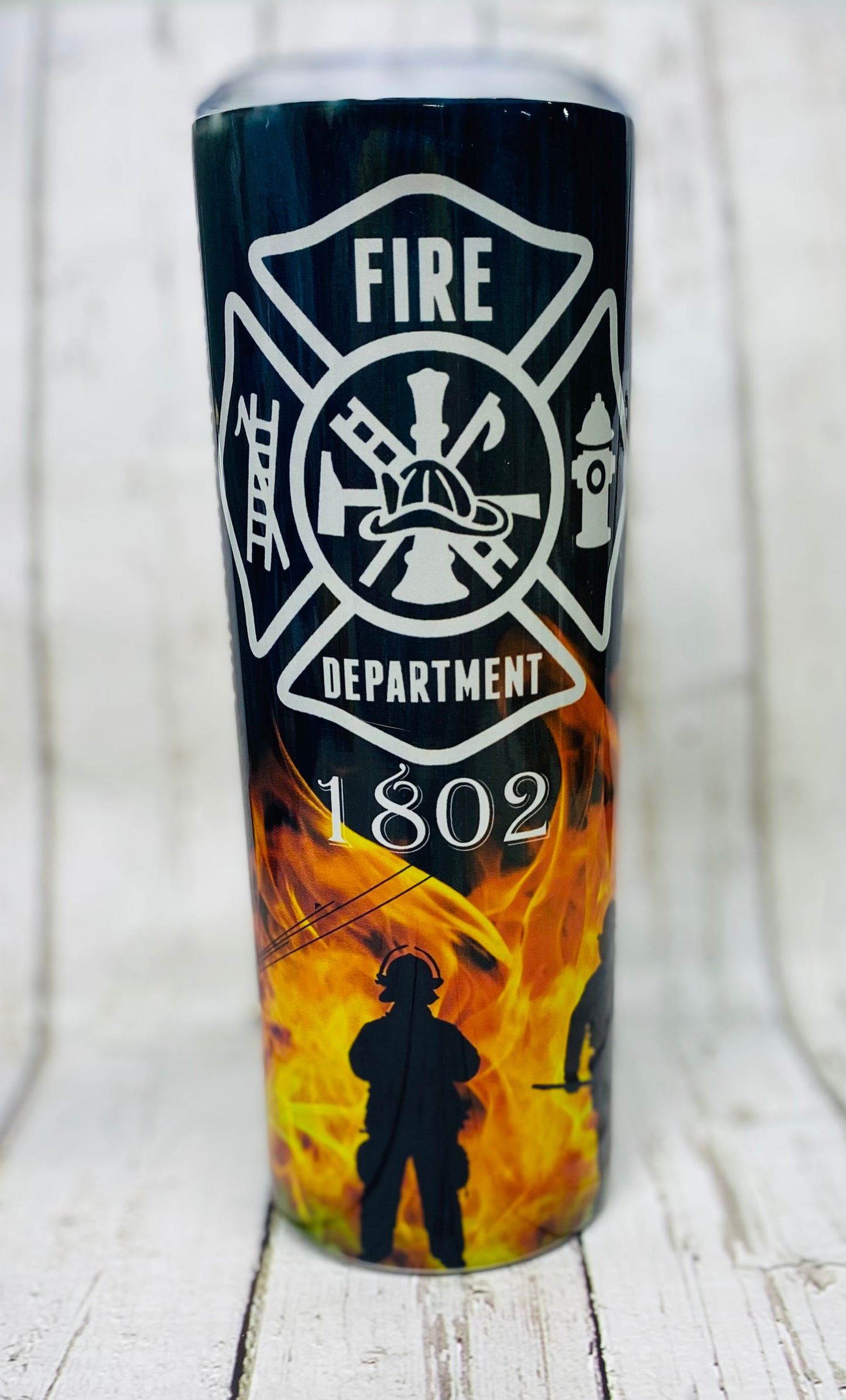 20 oz Wood Grain Fire Silhouette Tumbler