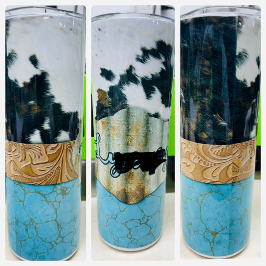 20 Oz Western Turquoise Belt Buckle Tumbler