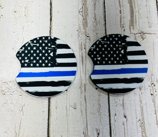 Thin Blue Line Fireman Car Coaster