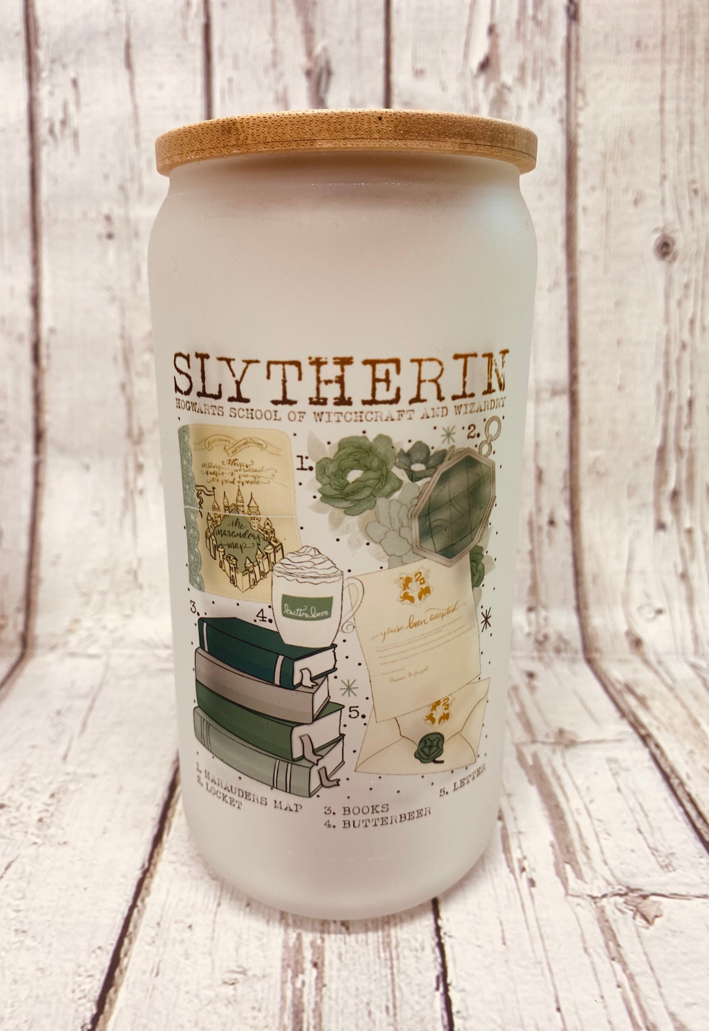 16 Oz Frosted Sllytherin Iced Coffee/Beer Can Glass