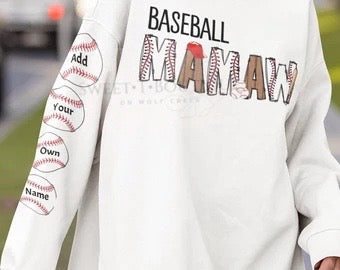 Baseball Mom, Mama, Etc… Heart On Her Sleeve Crewneck