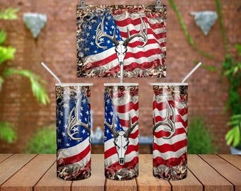 20 Oz American Flag Deer Hunter Tumbler