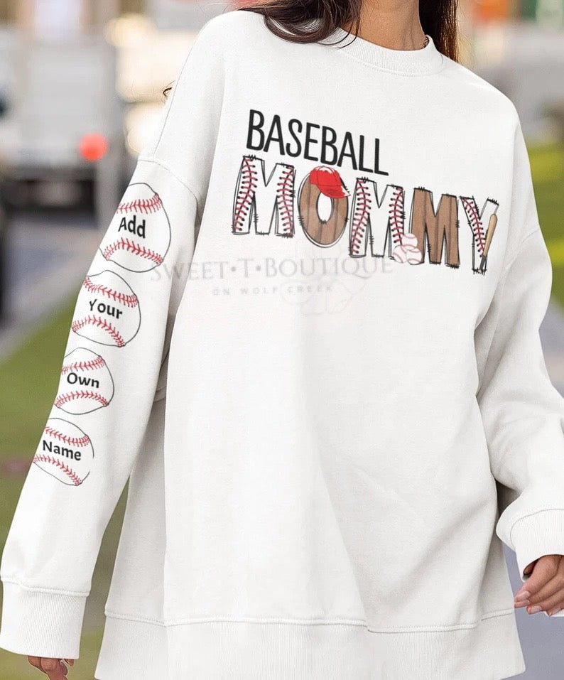 Baseball Mom, Mama, Etc… Heart On Her Sleeve Crewneck