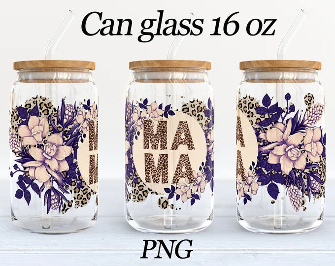 16 oz Floral Mama Iced Coffee Glass