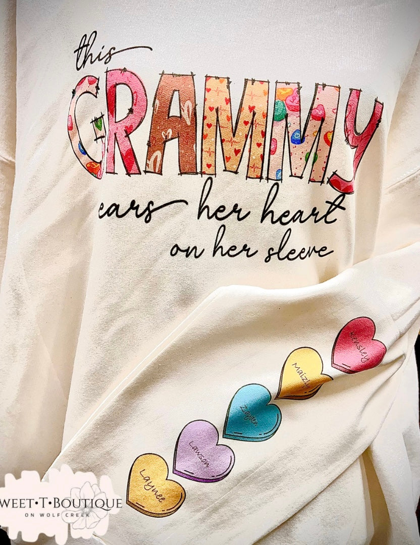 This Mama/Granny/etc Wears Her Heart On Her Sleeve Crewneck