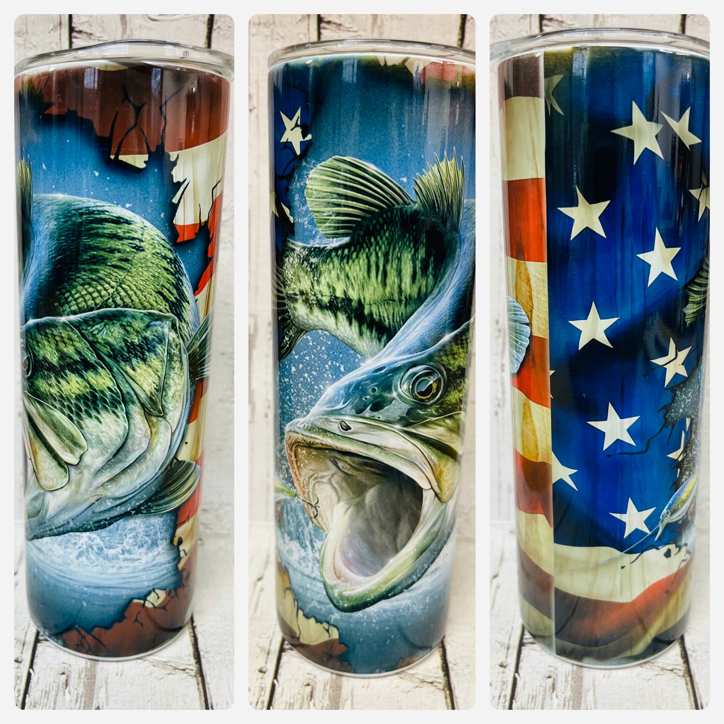 20 Oz Bass Fishing Flag Tumbler