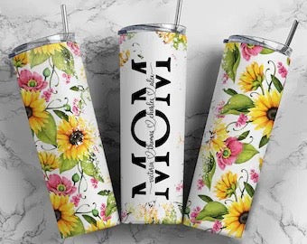 20 Oz Sunflower And  Floral Mom With Names Tumbler