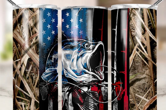 Fishing American Flag And Camo 20 Oz  Tumbler