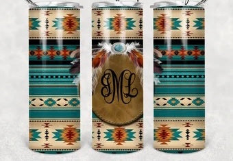 20 Oz Aztec And Turquoise Monogram Tumbler