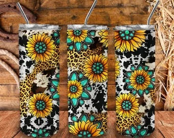 20 Oz Sunflower, Turquoise, Cow, And Cheetah Tumbler