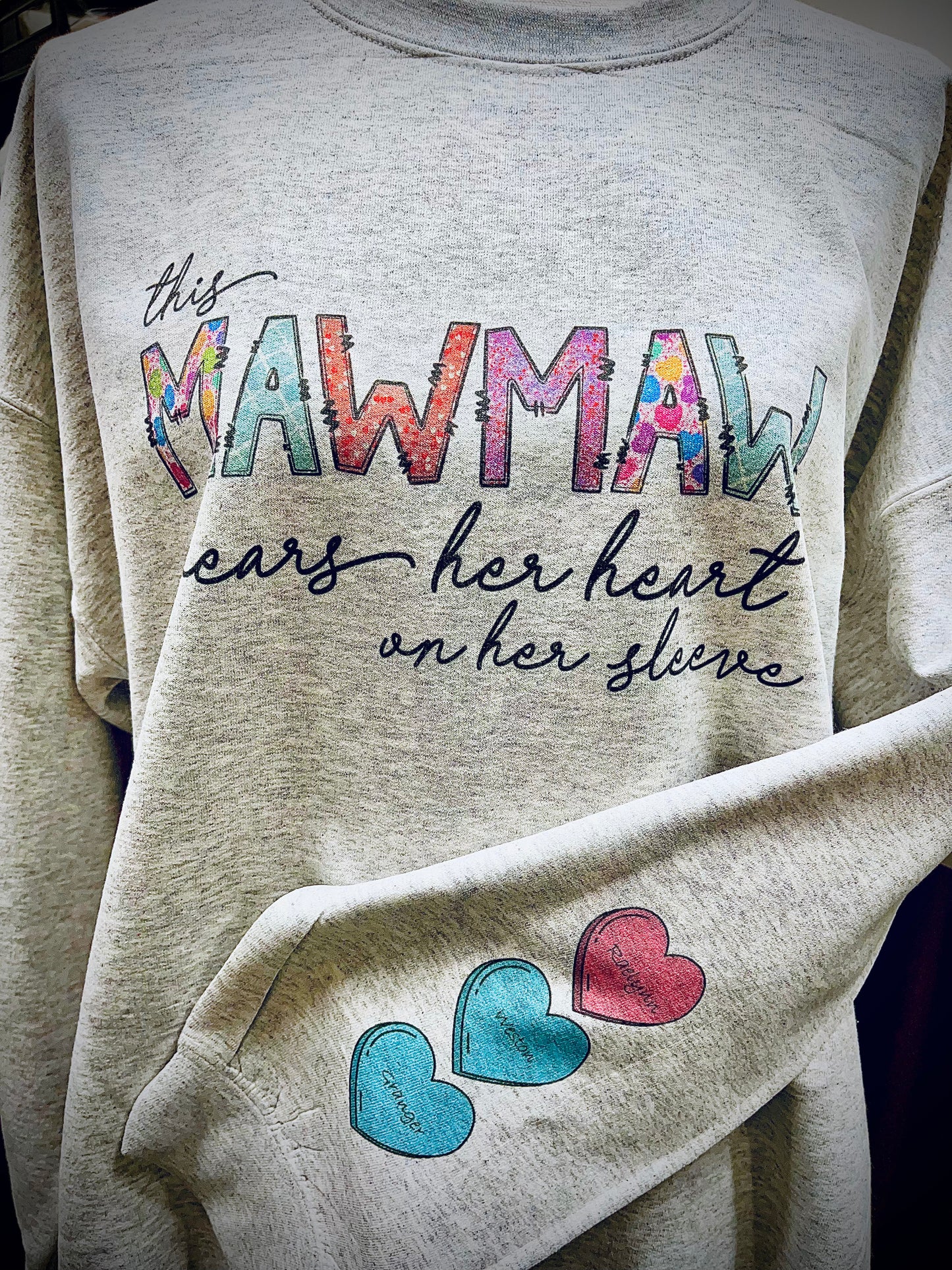 This Mama/Granny/etc Wears Her Heart On Her Sleeve Crewneck