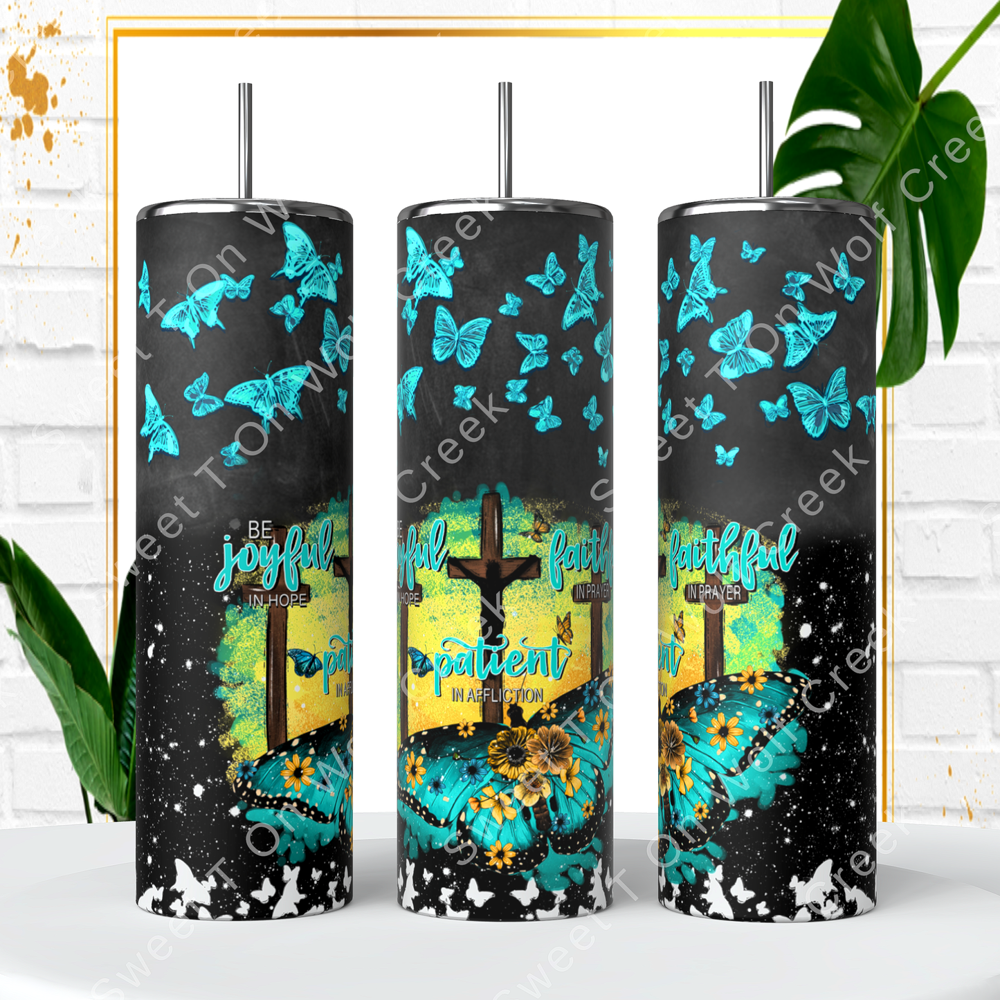 20 Oz Joyful Patient Faithful Butterfly Tumbler