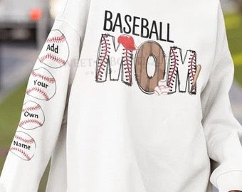 Baseball Mom, Mama, Etc… Heart On Her Sleeve Crewneck