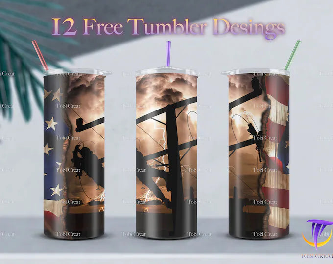 20 Oz Lineman Flag Tumbler