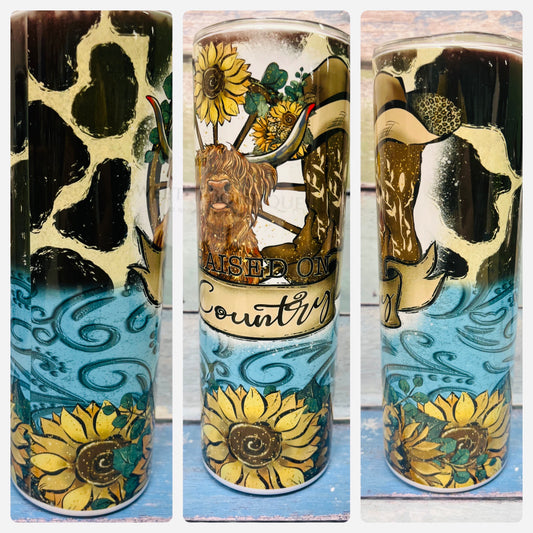 20 Oz Country Sunflower Highland Cow Tumbler