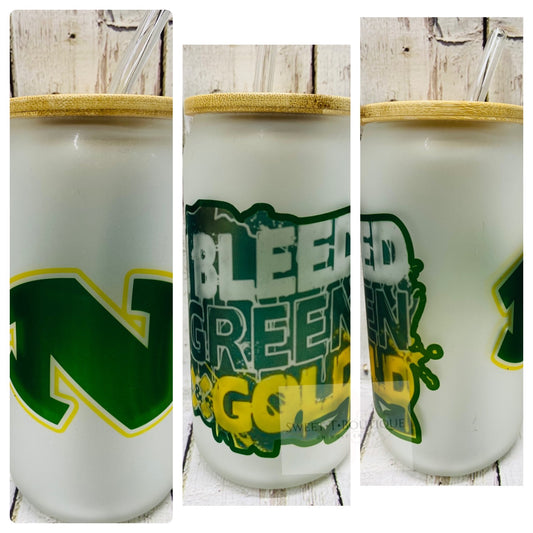 16 Oz I Bleed Green And Gold Narrows Iced Coffee/Beer Can Glass