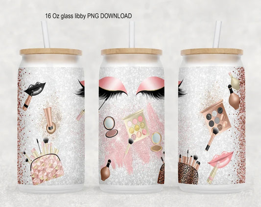 16 oz Make Up Cosmetics Iced Coffee Glass