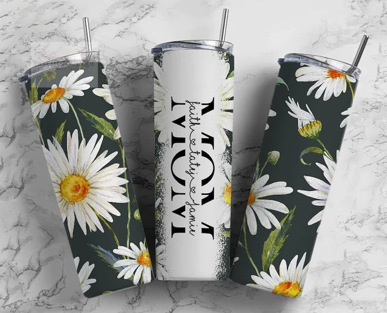 20 Oz Daisy Mom With Names Tumbler