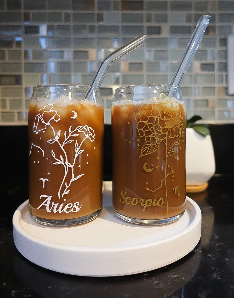 Zodiac Sign Iced Coffee/Beer Can Glass